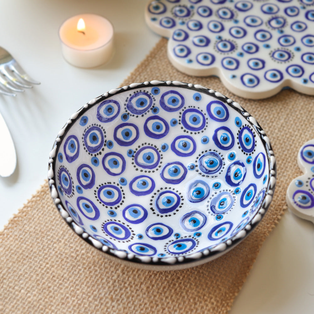 Turkish Hand Painted Evil Eye Ceramic Small Bowl