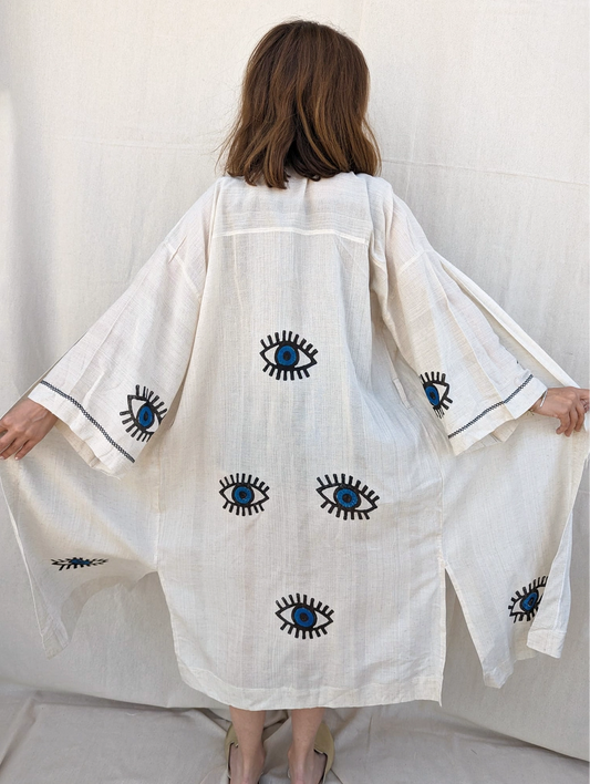 Evil Eye Linen Kaftan Kimono